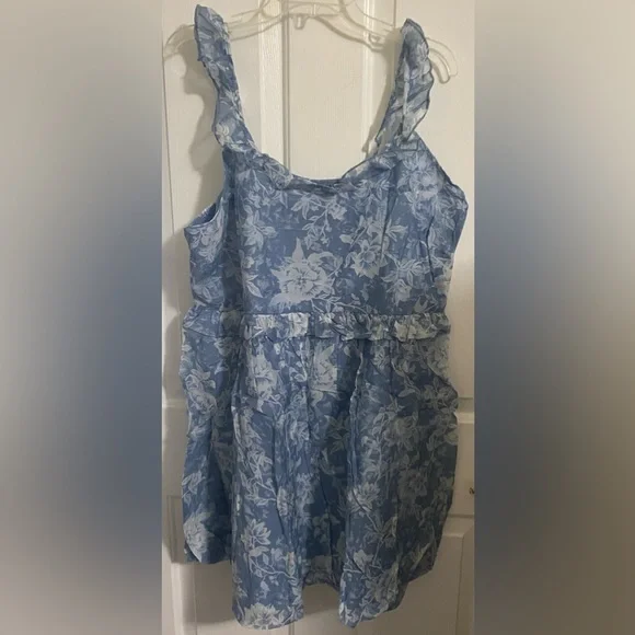 NWT.. AND NOW THIS WOMENS BLUE FLORAL RUFFLE STRAP MINI DRESS - Picture 7 of 13